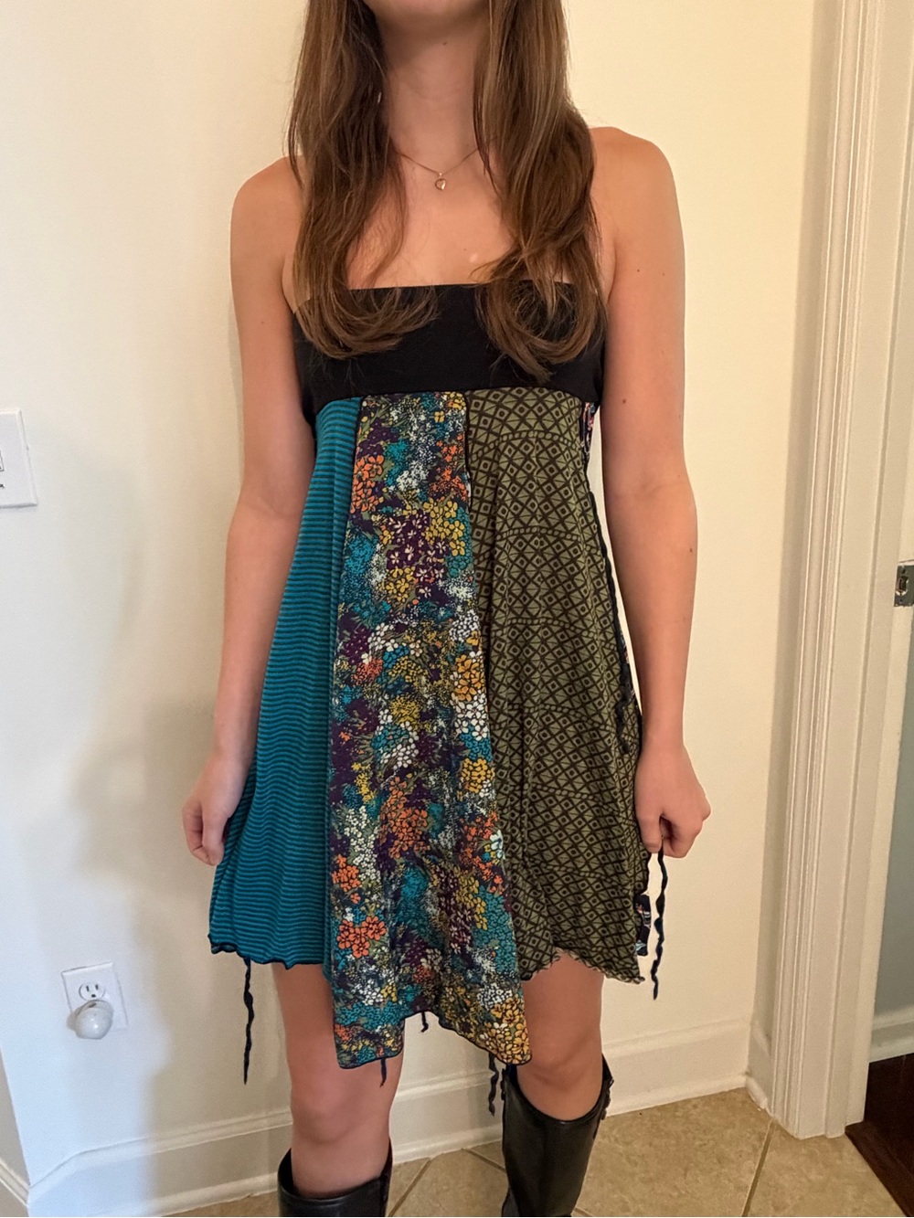 Boho Strapless Patchwork Dress